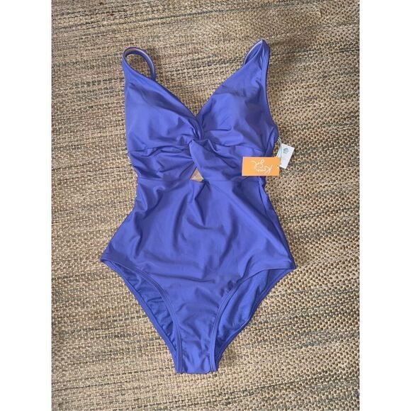 Women's Twist-Front Cut Out Medium Coverage One Piece Swimsuit - Kona Sol™ Purpl - Picture 2 of 3